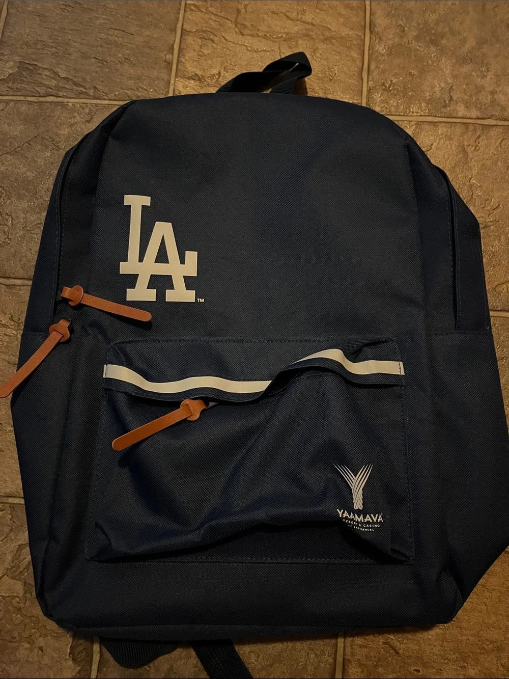 LA Dodgers Navy Backpack with Contrast Tan Pulls New